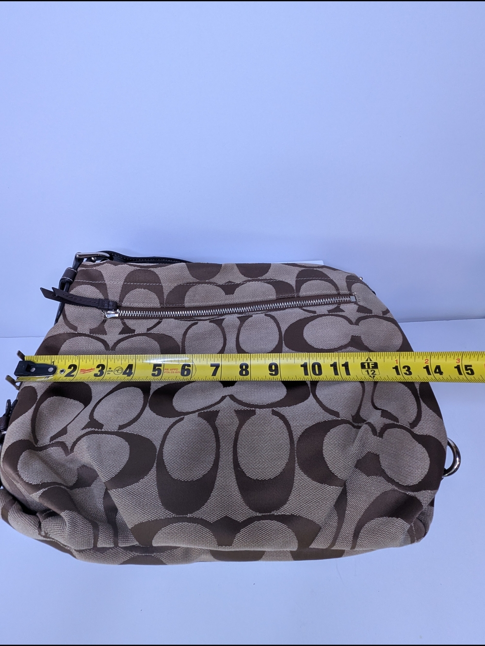 Coach Brown Signature C Jacquard Shoulder Hobo Bag F15067 - Picture 13 of 14
